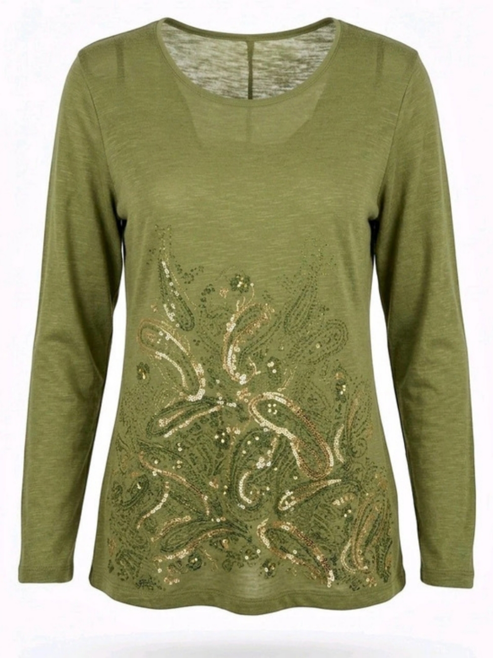 Maggie London Paisley Embellished Long Sleeve Top in Green Size 2XL